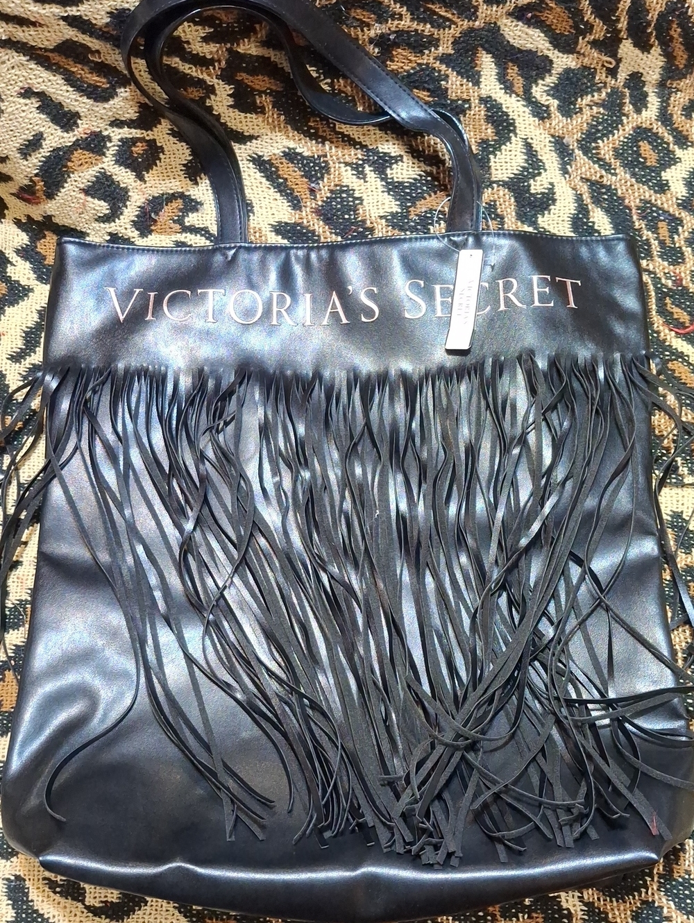 Victoria's Secret Black Fringe Tote with Logo